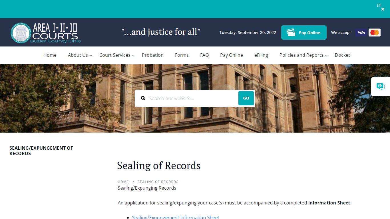 Sealing of Records - Welcome to Area I, II, & III Courts